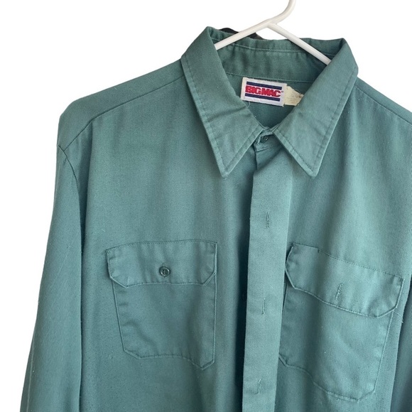 Vintage Workwear Big Mac Mechanic Work Shirt Green Mens Made in USA 80s 90s - Picture 2 of 6